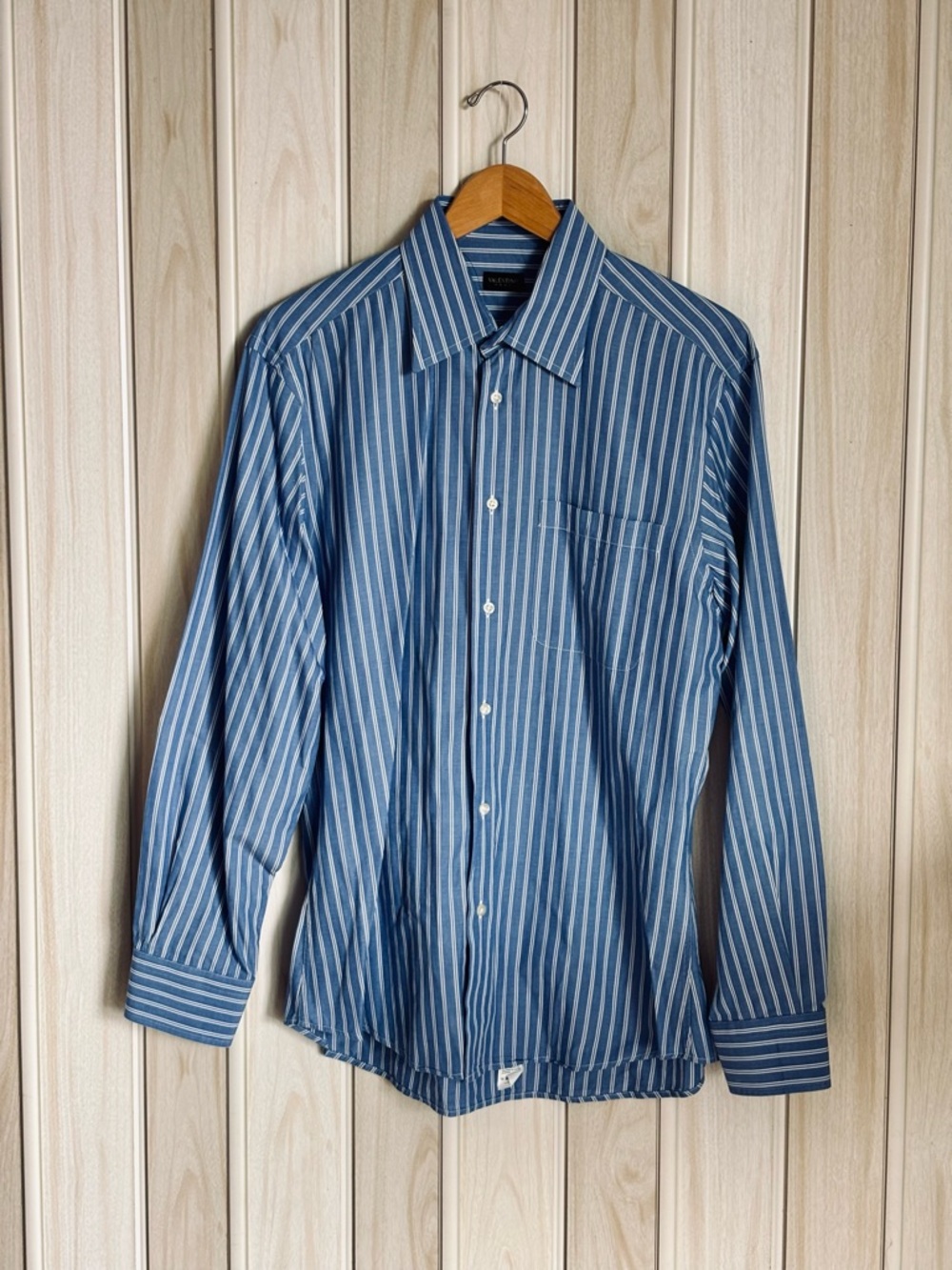 VALENTINO Roma; Men's Blue Striped Long-Sleeve Dress Shirt - Classic Button-Down
